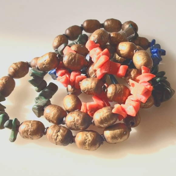 VTG JAPAN COPPER, CORAL, LAPIS, TURQUOISE NECKLACE 32" - Picture 3 of 4